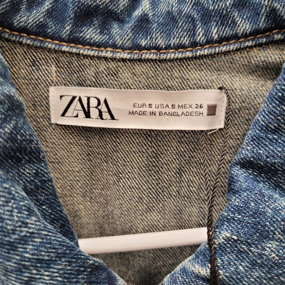 Zara Denim Jumpsuit Women Small Blue Long Sleeve Button Front Cotton Utility NWT - Picture 3 of 9